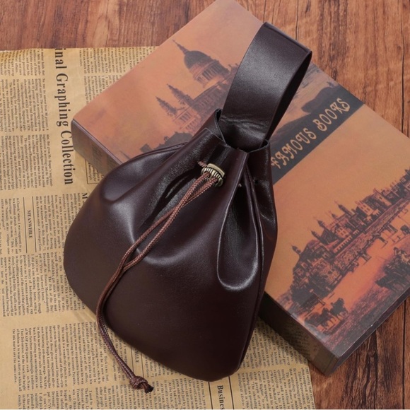 Handbags - 🆕 Faux Leather Dark Brown Belt Pouch Drawstring Bag